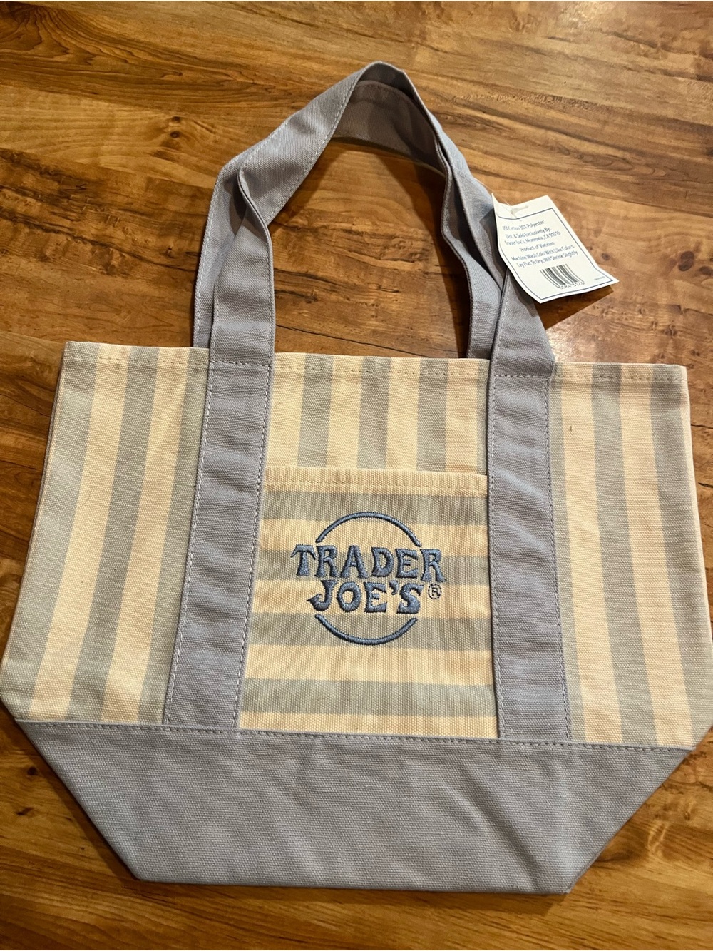 Trader Joe's Striped summer edition Canvas Tote in Blue and Cream